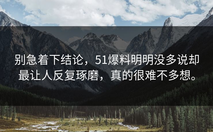 别急着下结论，51爆料明明没多说却最让人反复琢磨，真的很难不多想。