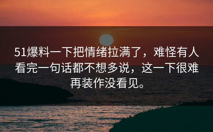 51爆料一下把情绪拉满了，难怪有人看完一句话都不想多说，这一下很难再装作没看见。