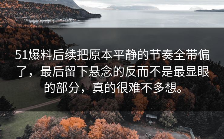 51爆料后续把原本平静的节奏全带偏了，最后留下悬念的反而不是最显眼的部分，真的很难不多想。