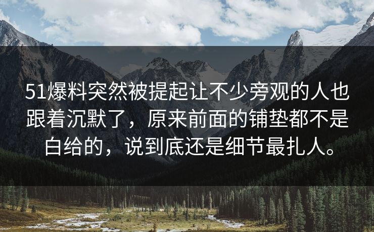 51爆料突然被提起让不少旁观的人也跟着沉默了，原来前面的铺垫都不是白给的，说到底还是细节最扎人。