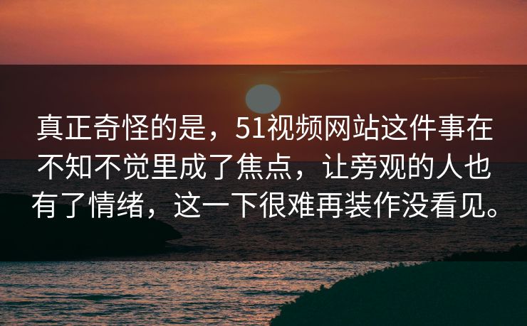 真正奇怪的是，51视频网站这件事在不知不觉里成了焦点，让旁观的人也有了情绪，这一下很难再装作没看见。