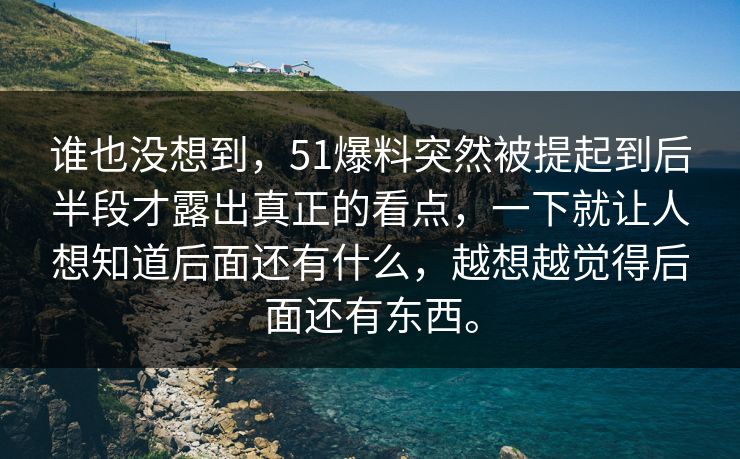 谁也没想到，51爆料突然被提起到后半段才露出真正的看点，一下就让人想知道后面还有什么，越想越觉得后面还有东西。