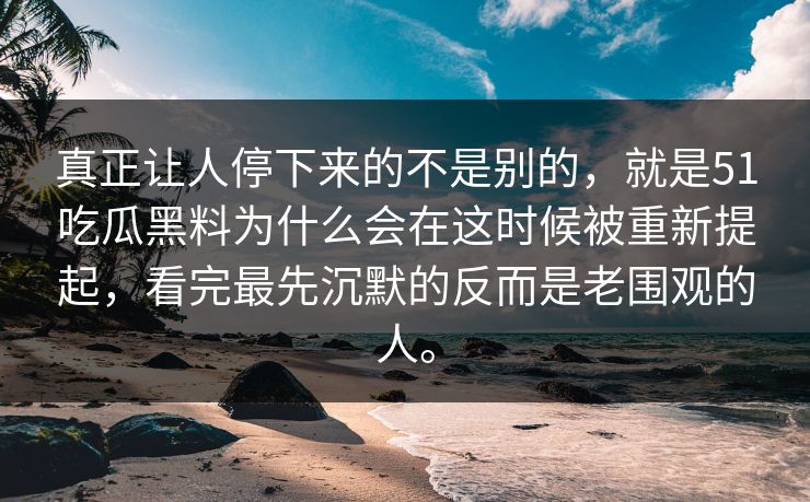 真正让人停下来的不是别的，就是51吃瓜黑料为什么会在这时候被重新提起，看完最先沉默的反而是老围观的人。