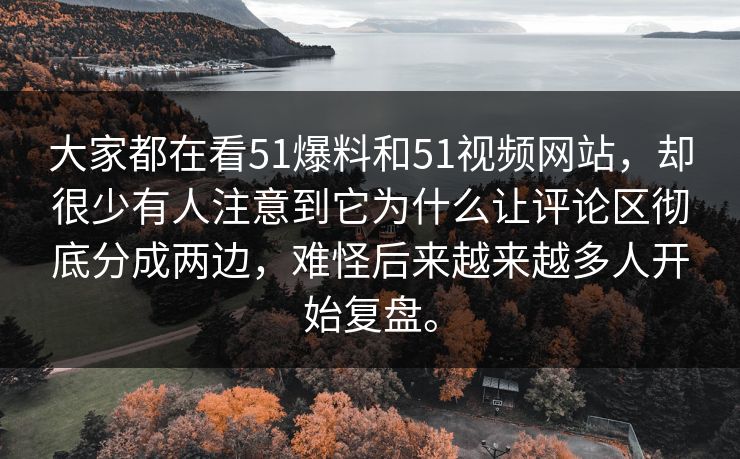 大家都在看51爆料和51视频网站，却很少有人注意到它为什么让评论区彻底分成两边，难怪后来越来越多人开始复盘。